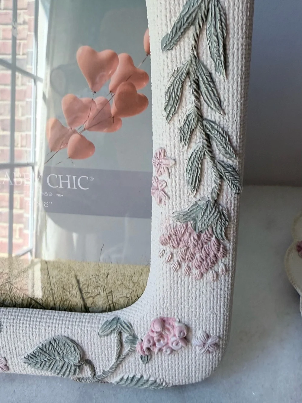 Shabby Chic Cream Frame with Pink Floral Embroidery design